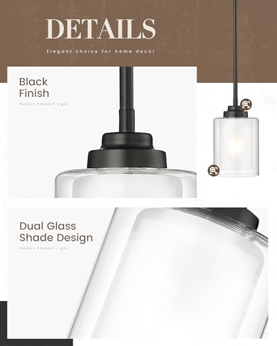 TENGXIN 6" Matte Black Pendant Lights Kitchen Island, Dual Glass Shade - color: Matte Black, Dual Glass, size: 6"