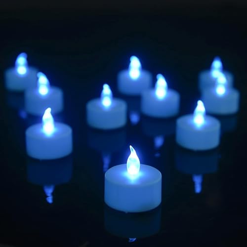 Battery Operated LED Tea Lights Flameless Flickering Candles 12PACK Blue - color: Blue, size: 12pack