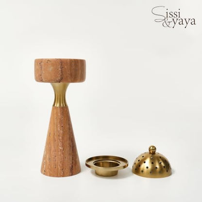 Sissi & yaya Marble Incense Burner with Brass Cover, 11 x 3.8 inches, Multi-Purpose Holder for Cones, Coils and Sticks (Light Brown) - color: Light Brown