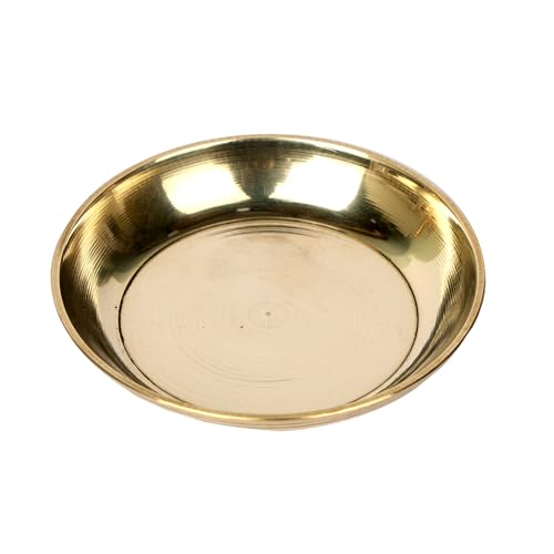 Craftsman SATVIK 6 Pc Set Pure Brass Pujan Prasad Bhog Thali Mandir Temple Indian Hindu Rituals Diwali Festive Kahnaji Bhog Puja Plate Indian Housewarming Return Gift Items Bulk