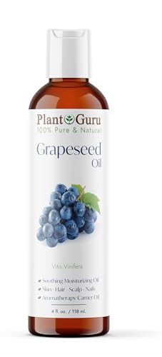 Grapeseed Oil 4 oz. Cold Pressed 100% Pure Natural Carrier for Skin, Body, Face, and Hair Growth Moisturizer. Great for Creams, Lotions, Lip Balm and Soap Making. - size: 4 Ounce