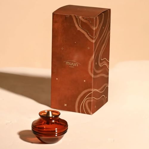 Glass Kalash Oil Lamp Pooja Room, House Warming, Wedding, Temple, Mandir I Cotton Wick Diya | Amber Color I Borosilicate Glass and Brass I 7.3x7.3x6cm I Quantity: 145ml Approx