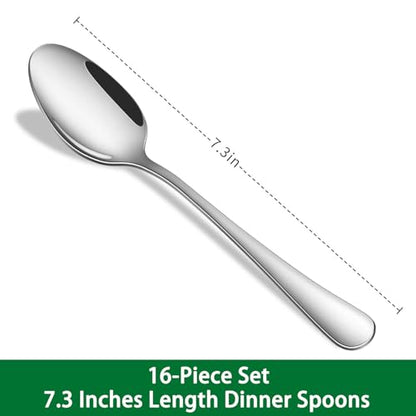 16-Piece 7.3 Inches Dinner Spoons,Stainless Steel Soup Spoons,Dishwasher Safe Tablespoon,Durable Silver Table Spoon Set For Restaurant,Hotel - size: 16-Piece(Silver)