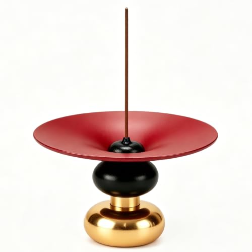Metal Incense Holder, One - Press Eject Brass Stick Burner and Cone - color: Rich Red