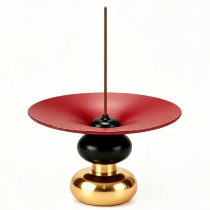 Metal Incense Holder, One - Press Eject Brass Stick Burner and Cone - color: Rich Red