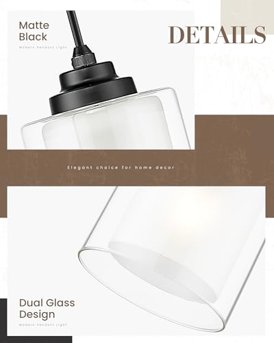 TENGXIN 3-Light Matte Black Pendant Lights Kitchen Island, Dual Glass Shade - color: Matte Black, Dual Glass, size: 4", 3-Light