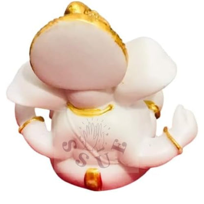 3" White Lord Ganesh/Ganesha Ganpati Bappa Idol Religious Figurine Murti Statue Puja Collections Diwali Decor Meditation Room Mandir Temple Pooja for Car/Vehicle Dashboard Gifts