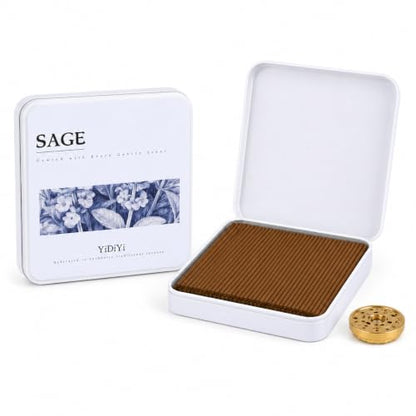 Natural White Sage Incense Sticks with Gold Holder & Storage Tin Box - color: Sage