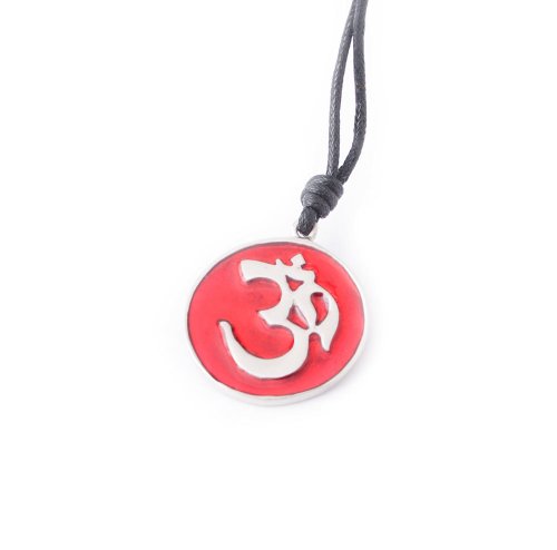 Trendy Hindu Symbol Silver Pewter Charm Necklace Pendant Jewelry - color: Red-Cotton