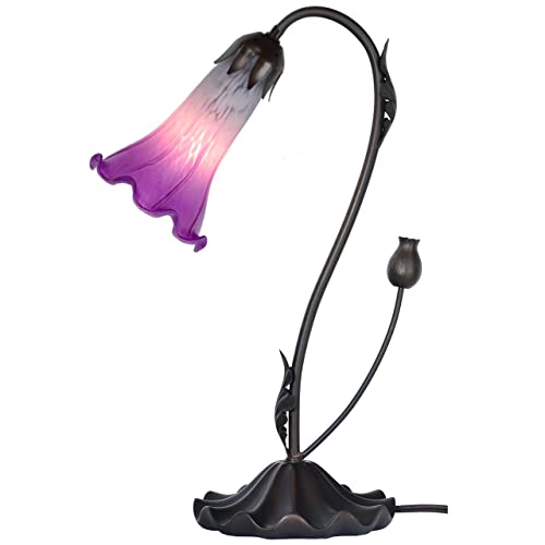 Bieye LS03 Lily Flower Blown Glass Lampshade (White Purple, Opening I.D. 1.26" x O.D. 1.5") - color: White Purple, size: Large I.D. 1.26" x O.D. 1.5"