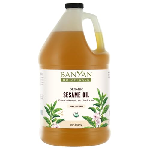 Banyan Botanicals Sesame Oil – Organic & Unrefined Ayurvedic Oil for Skin, Hair, Oil Pulling & More – Multiple Sizes – 128oz. – Non GMO Sustainably Sourced Vegan - size: 128 Ounce