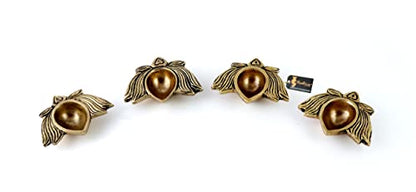 Two Moustaches Lotus Shaped Decor Brass Diya 2.5 Inches Set of 4, Material - Brass, Home Decoration Item Gift, Lotus Brass Diyas Oil Lamp Pooja, Housewarming Gifts (Set of 4), Antique White