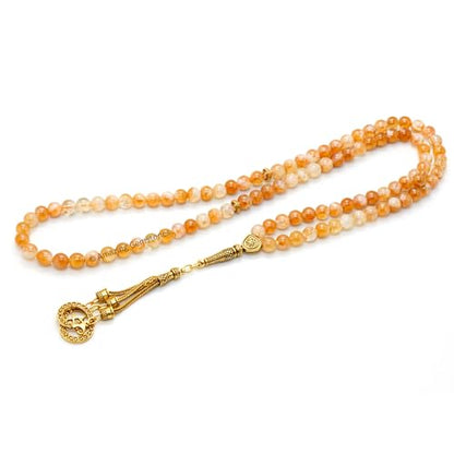 Amazing Gemstone Crystal Tasbeeh with Moon and Star Charm - Certified Crystal Muslim Prayer Beads Natural Gemstone Tasbih Gift for Ramadan Dhikr and Daily Namaz (G) - color: Citrine Natural