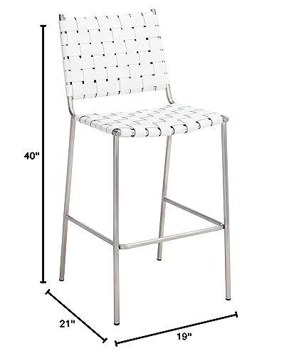 SAFAVIEH Home Collection Bahari White Woven Leather/Silver Woven 26-inch Kitchen Island Breakfast Nook Counter Stool (Fully Assembled) - color: White/Silver