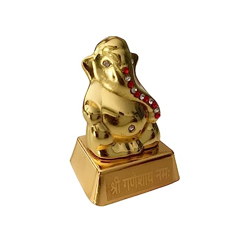 Mini Golden Glossy Ganesha Idol With Stones - 2 Inch Height (1 Pcs)