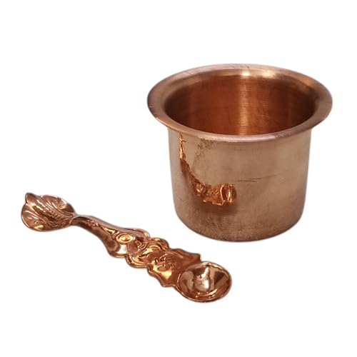 Pure Copper 2 Inch Panch Patra with 4.5"Inch Spoon 40 Gram | Traditional Tamra Achmani Jal Patra Set for Pooja & Temple Use | Handmade Copper Panchpatra for Abhishek, Puja & Hindu Rituals