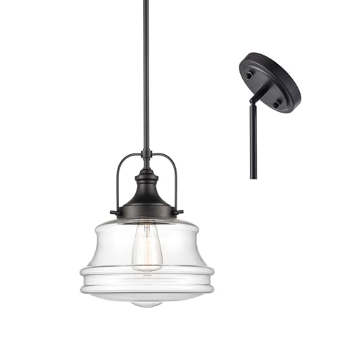 DEYNITE Black Schoolhouse Kitchen Pendant Light, E26 Nautical Light - color: Black, size: Clear Glass Shade