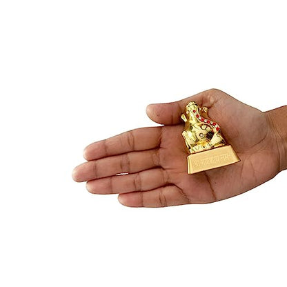 Mini Golden Glossy Ganesha Idol With Stones - 2 Inch Height (1 Pcs)