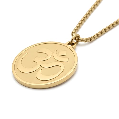 1" Stainless Steel Necklace Charms | Third Eye Vision | Peace Symbol | Finding Your Self | Yin & Yang | Moon Cat | Turtle Power | Flower of Life | | OM | Mystical Spiritual Protection, for Men & Women - style: OM Classic Gold