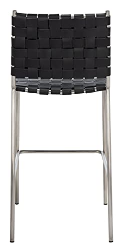 SAFAVIEH Home Collection Bahari Black Woven Leather/Silver 26-inch Kitchen Island Breakfast Nook Counter Stool (Fully Assembled) - color: Black/Silver