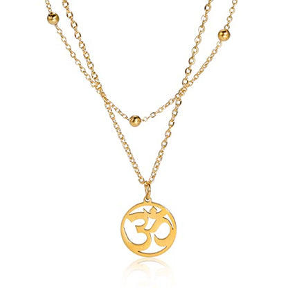 Women OM Necklace Indian Yoga Aum Om Ohm Pendant Necklace Stainless Steel Hindu Meditation Charm Sanskrit Symbol Spiritual Amulet Jewelry for Women Men - color: Layered-G