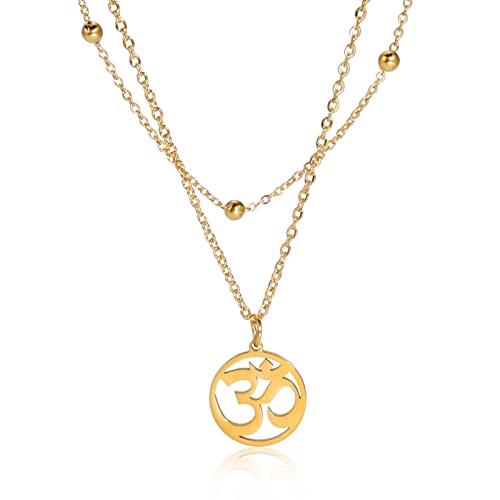Women OM Necklace Indian Yoga Aum Om Ohm Pendant Necklace Stainless Steel Hindu Meditation Charm Sanskrit Symbol Spiritual Amulet Jewelry for Women Men - color: Layered-G