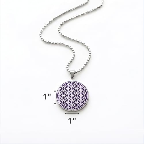 1" Stainless Steel Necklace Charms | Third Eye Vision | Peace Symbol | Finding Your Self | Yin & Yang | Moon Cat | Turtle Power | Flower of Life | | OM | Mystical Spiritual Protection, for Men & Women - style: Silver | Flower of Life Purple
