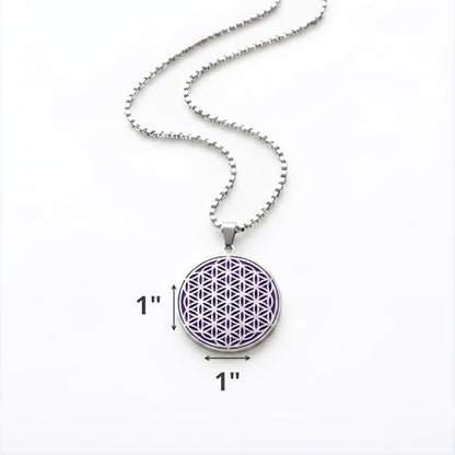 1" Stainless Steel Necklace Charms | Third Eye Vision | Peace Symbol | Finding Your Self | Yin & Yang | Moon Cat | Turtle Power | Flower of Life | | OM | Mystical Spiritual Protection, for Men & Women - style: Silver | Flower of Life Purple
