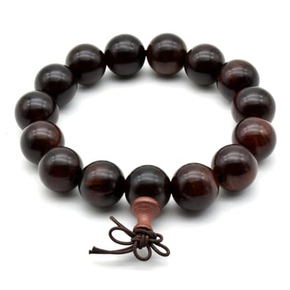 Zen Dear Unisex Natural Rosewood Prayer Beads Buddha Buddhist Prayer Meditation Mala Necklace Bracelet - style: 15mm 15 beads