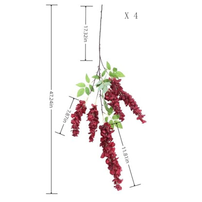 4pcs 47.2in Artificial Fake Wisteria Hanging Flower Garland Silk(crimson) - color: Crimson