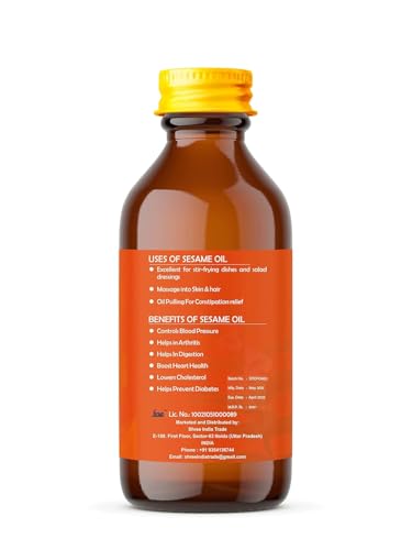 AYURVEDASHREE Black Sesame Oil 3.38 fl oz., Cold Pressed Oil, Extracted on Wooden Churner with Traditional Method, 100% Pure & Natural, No GMO, Untreated and Unrefined, for Cooking & Flavor Enhancer.