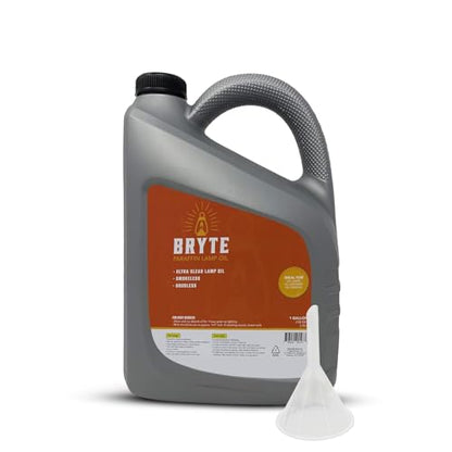 Bryte Premium Lamp Oil - 1 Gallon, Clear & Clean Paraffin, Odorless, Suitable for Indoor/Outdoor Use, Comes with Funnel (1)