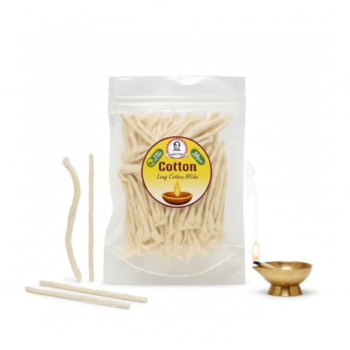 Puja Cotton Wicks for Oil Lamp | Long Jyot Bati for Akhand Diya | Religious & Diwali Lighting | Premium Cotton Diya Wicks (Long)