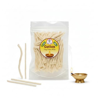 Puja Cotton Wicks for Oil Lamp | Long Jyot Bati for Akhand Diya | Religious & Diwali Lighting | Premium Cotton Diya Wicks (Long)