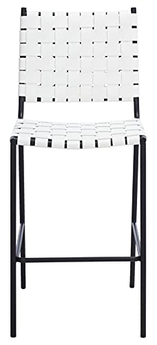 SAFAVIEH Home Collection Bahari White Woven Leather/Black 26-inch Kitchen Island Breakfast Nook Counter Stool (Fully Assembled) - color: White/Black