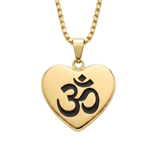 1" Stainless Steel Necklace Charms | Third Eye Vision | Peace Symbol | Finding Your Self | Yin & Yang | Moon Cat | Turtle Power | Flower of Life | | OM | Mystical Spiritual Protection, for Men & Women - style: OM Heart Gold