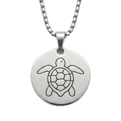1" Stainless Steel Necklace Charms | Third Eye Vision | Peace Symbol | Finding Your Self | Yin & Yang | Moon Cat | Turtle Power | Flower of Life | | OM | Mystical Spiritual Protection, for Men & Women - style: Turtle Power Silver