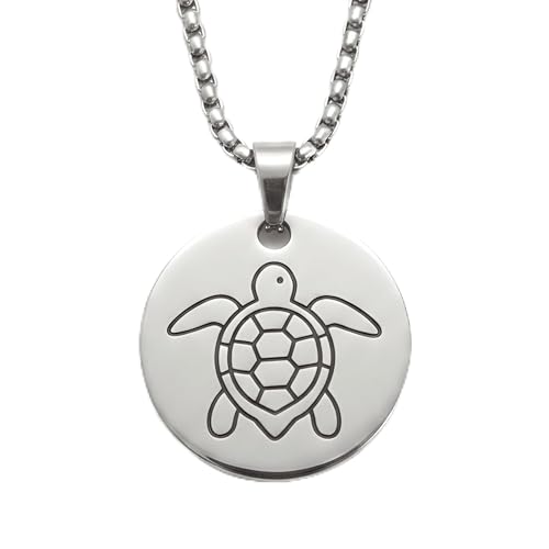 1" Stainless Steel Necklace Charms | Third Eye Vision | Peace Symbol | Finding Your Self | Yin & Yang | Moon Cat | Turtle Power | Flower of Life | | OM | Mystical Spiritual Protection, for Men & Women - style: Turtle Power Silver