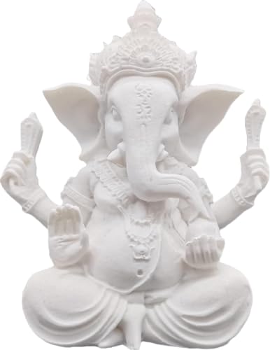 Indian God Lord Ganesha Statue,Hindu Elephant Statue Ganpati Idol Buddha Sculptures,Hindu Gift,Home Temple Mandir Meditation Yoga Room Decor5.1(White) - color: White, size: 5.1"