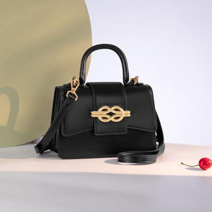 Milan Chiva Top Handle Bag for Women Small Elegant Crossbody Purse Square Hangbag with detachable Strap - color: Bow-black Onyx