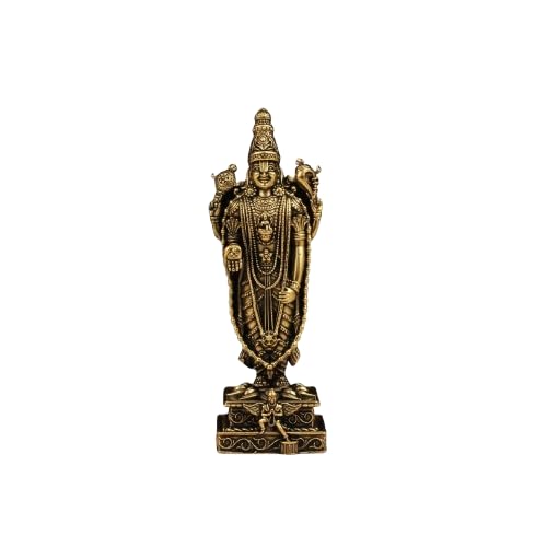 10 cm Brass Tirupati Balaji Statue Handcrafted Lord Venkateswara Idol Miniature Solid Brass Tirumala Murti for Home Temple, Office, Travel Pooja & Gift
