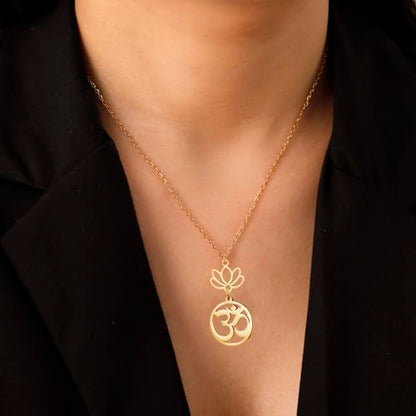 Women OM Necklace Indian Yoga Aum Om Ohm Pendant Necklace Stainless Steel Hindu Meditation Charm Sanskrit Symbol Spiritual Amulet Jewelry for Women Men - color: G-2pcs pendant