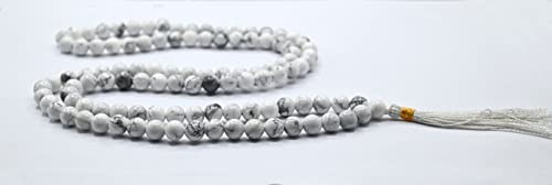 Amazing Gemstone Howlite Mala Beads - 108 Prayer Beads for Meditation and Mindfulness Practice, Handcrafted Mala Beads with Natural Gemstones for Spiritual Healing and Relaxation (Plain) - color: Howlite, style: Plain