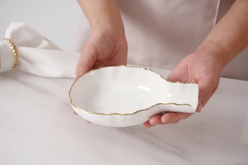 Pampa Bay Golden Salerno Titanium-Plated Porcelain Spoon Rest (White and Gold) - color: White and Gold