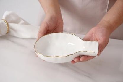 Pampa Bay Golden Salerno Titanium-Plated Porcelain Spoon Rest (White and Gold) - color: White and Gold