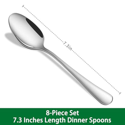 Dinner Spoon Set,8-Piece 7.3 Inch Soup Spoons,Premium Food Grade Stainless Steel Table Spoon,Durable Metal Tablespoon,Dishwasher Safe Silverware Spoons - size: 8-Piece(Silver)