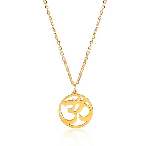 Women OM Necklace Indian Yoga Aum Om Ohm Pendant Necklace Stainless Steel Hindu Meditation Charm Sanskrit Symbol Spiritual Amulet Jewelry for Women Men - color: Gold