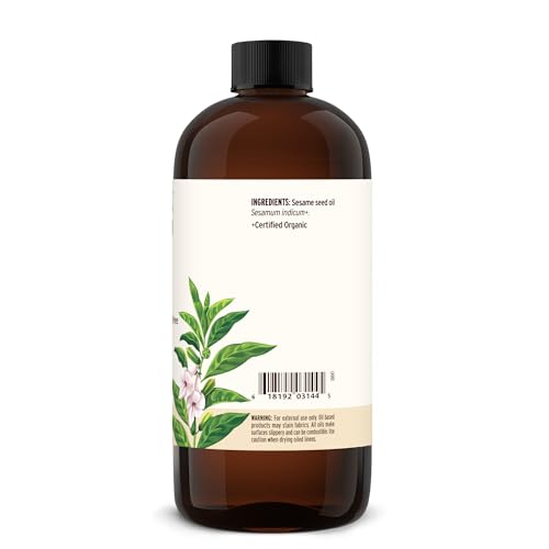 Banyan Botanicals Organic Unrefined Sesame Oil – Rich & Warming Ayurvedic Massage Oil for Body & Scalp – Traditional Abhyanga Oil for Deep Tissue Grounding & Recovery – 16 oz – USDA Organic - size: 16 Fl Oz (Pack of 1)