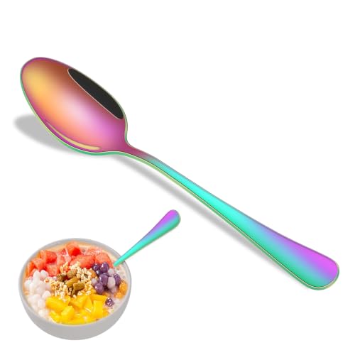 7.3 Inch Dinner Spoons Set, 8 Pieces Stainless Steel Tablespoons Set, Colorful Rainbow Mirror Finishing Metal Silverware Spoons - size: 8-Piece(Rainbow)