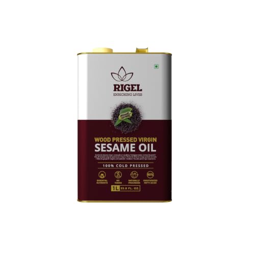 Rigel Spices | Naturally Milled Cold Pressed Sesame Oil in a Eco-Friendly Tin 33.8 fl oz(1L Tin) | No Preservatives - size: 33.8 Fl Oz (Pack of 1)